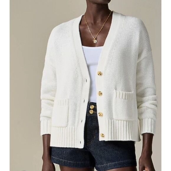 J.Crew Heritage cotton relaxed cardigan, Ivory, Size S - Picture 3 of 8